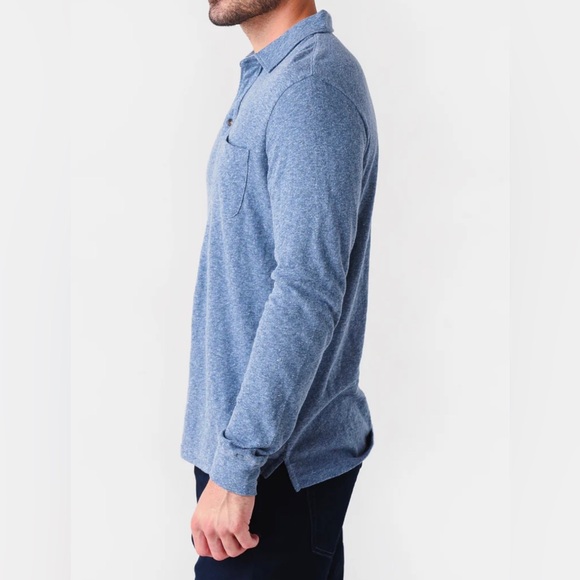 Faherty Men's Long Sleeve Luxe Heather in Flint Blue Heather Polo Size Small - Picture 12 of 14